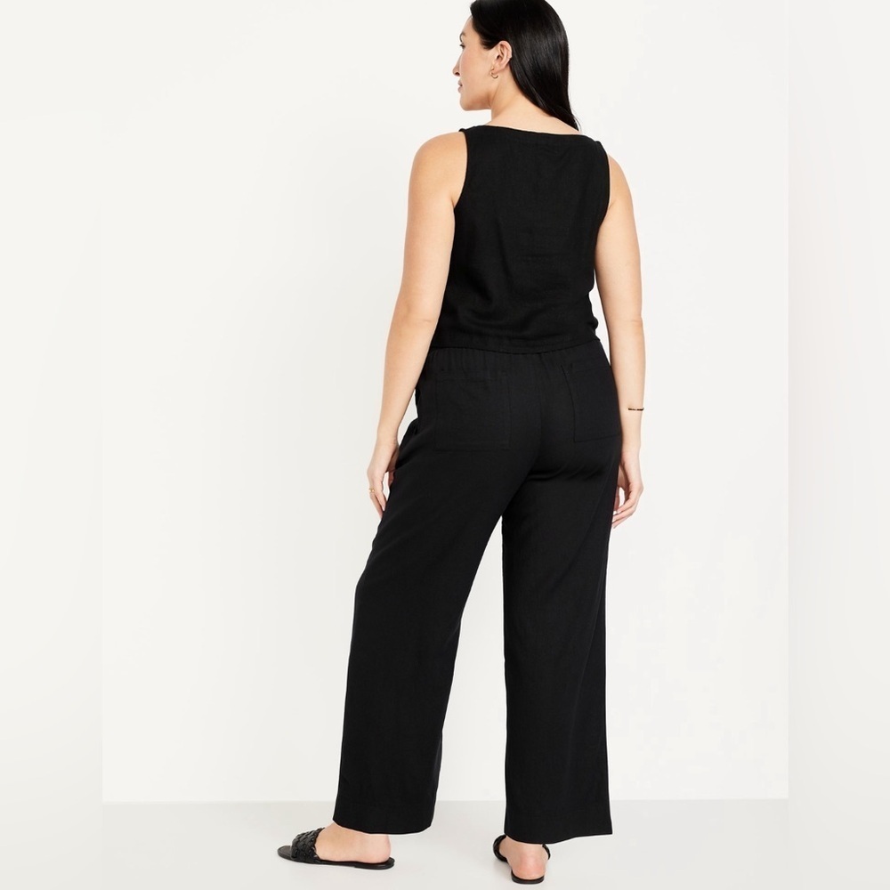 NWT! Black High-Waisted Linen-Blend Straight Pants - Multiple Sizes🔹 - Picture 6 of 10